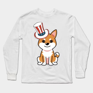 Funny orange dog is wearing uncle sam hat Long Sleeve T-Shirt